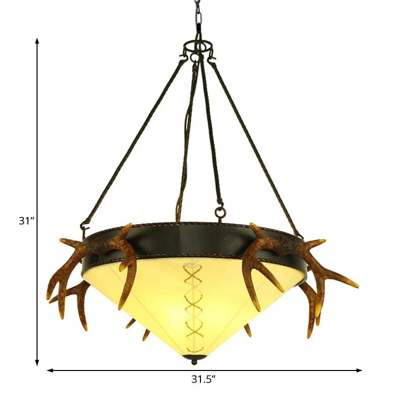 Traditional Cone Shaped Hanging Lamp 3 Bulbs Fabric Chandelier Light Fixture In White/Yellow For