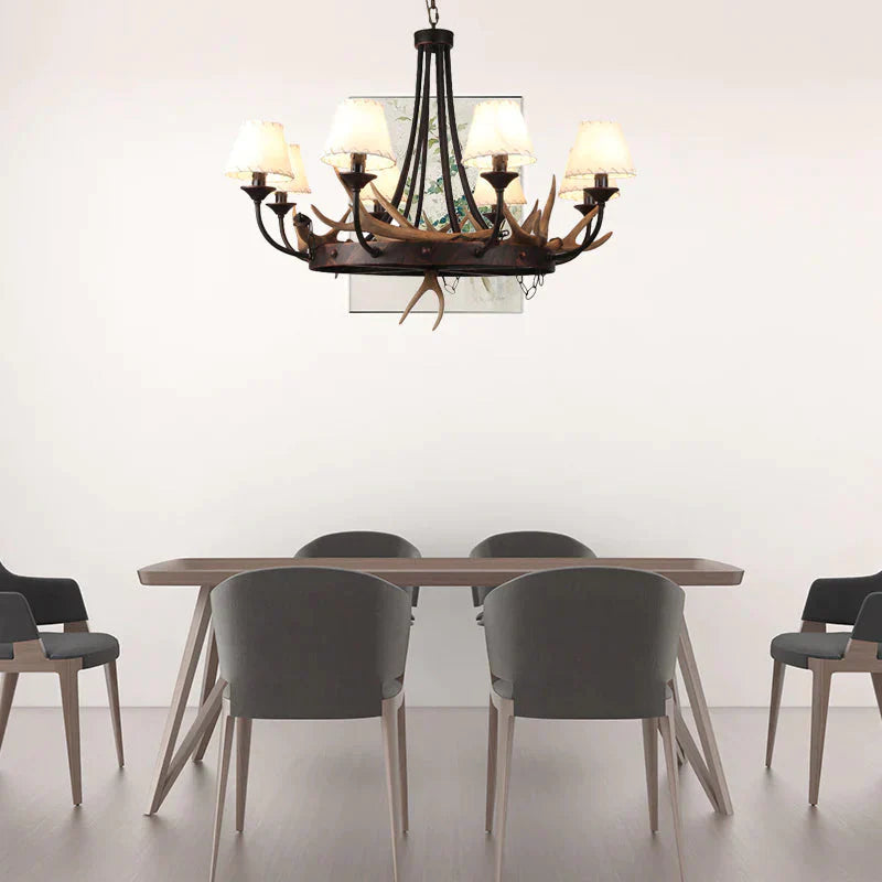 Tapered Dining Room Hanging Lamp Traditional Metal 8 Bulbs Brown Chandelier Pendant Light With