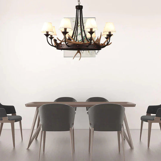Tapered Dining Room Hanging Lamp Traditional Metal 8 Bulbs Brown Chandelier Pendant Light With