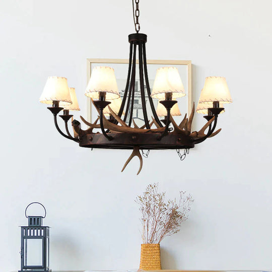 Tapered Dining Room Hanging Lamp Traditional Metal 8 Bulbs Brown Chandelier Pendant Light With