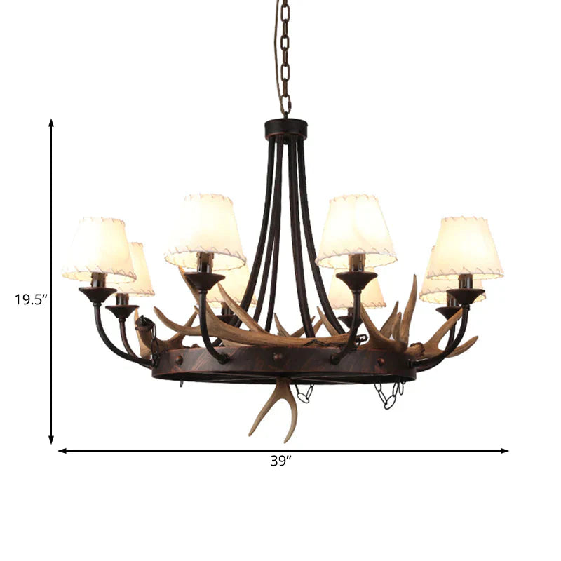 Tapered Dining Room Hanging Lamp Traditional Metal 8 Bulbs Brown Chandelier Pendant Light With