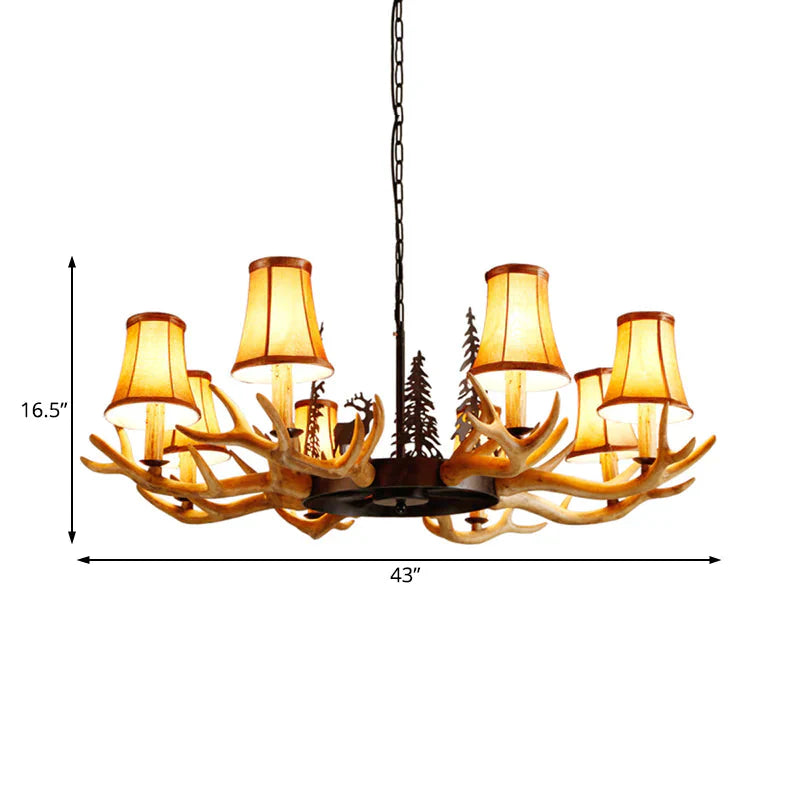 Coffee Paneled Bell Pendant Chandelier Rural Resin 8 Heads Dining Room Hanging Ceiling Light With