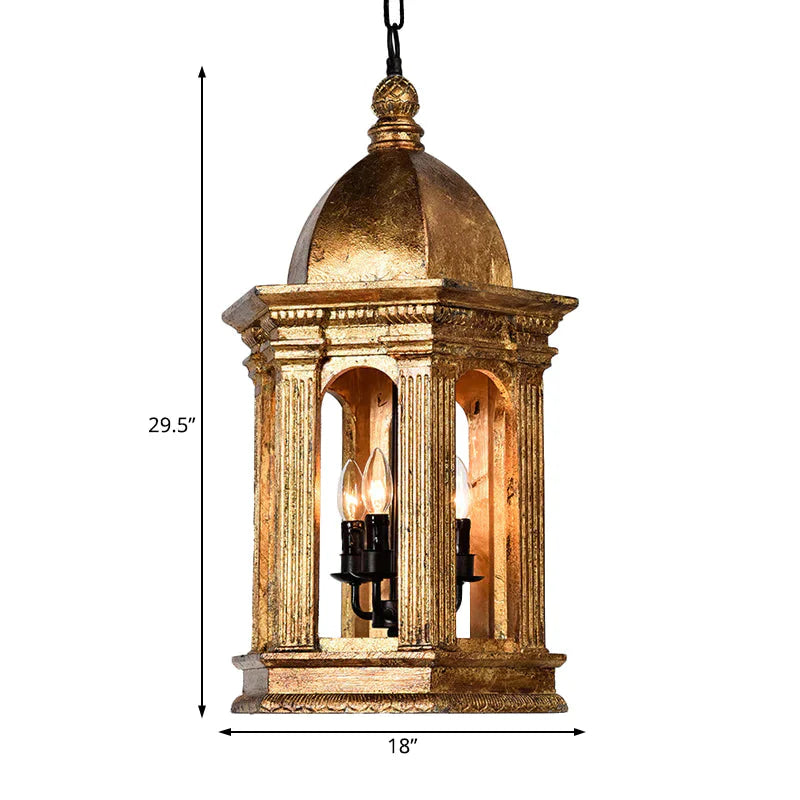 Vintage Gold Lantern 3 Lights Bar Adjustable Down Lighting Pendant