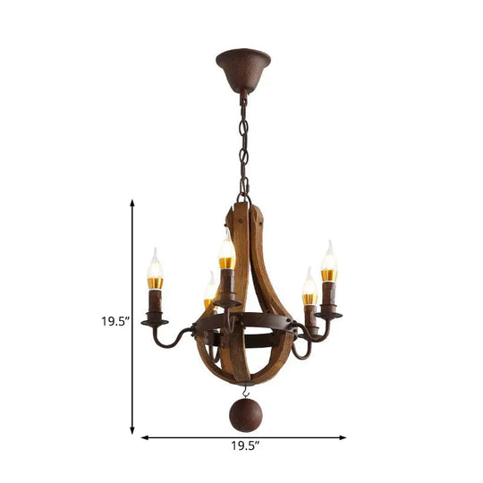 Rust 5 Lights Chandelier Lighting Rustic Wooden Basket Pendant Lamp For Restaurant 16.5’/19.5’ Wide