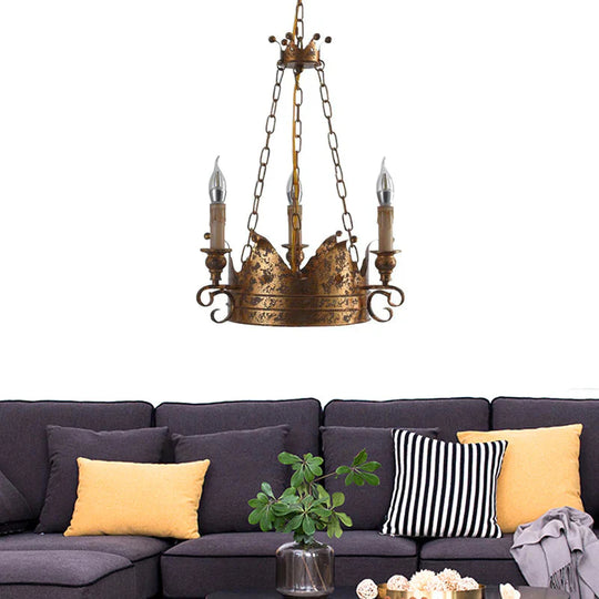 3/8 Lights Metal Chandelier Lamp Rural Rust Crown Dining Room Down Lighting Pendant