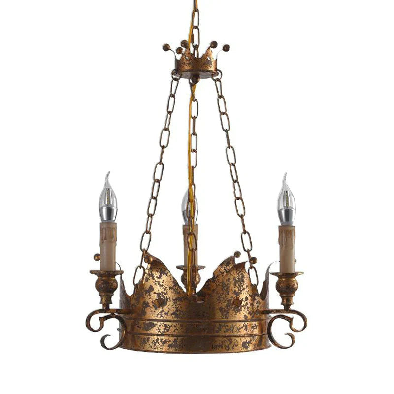 3/8 Lights Metal Chandelier Lamp Rural Rust Crown Dining Room Down Lighting Pendant