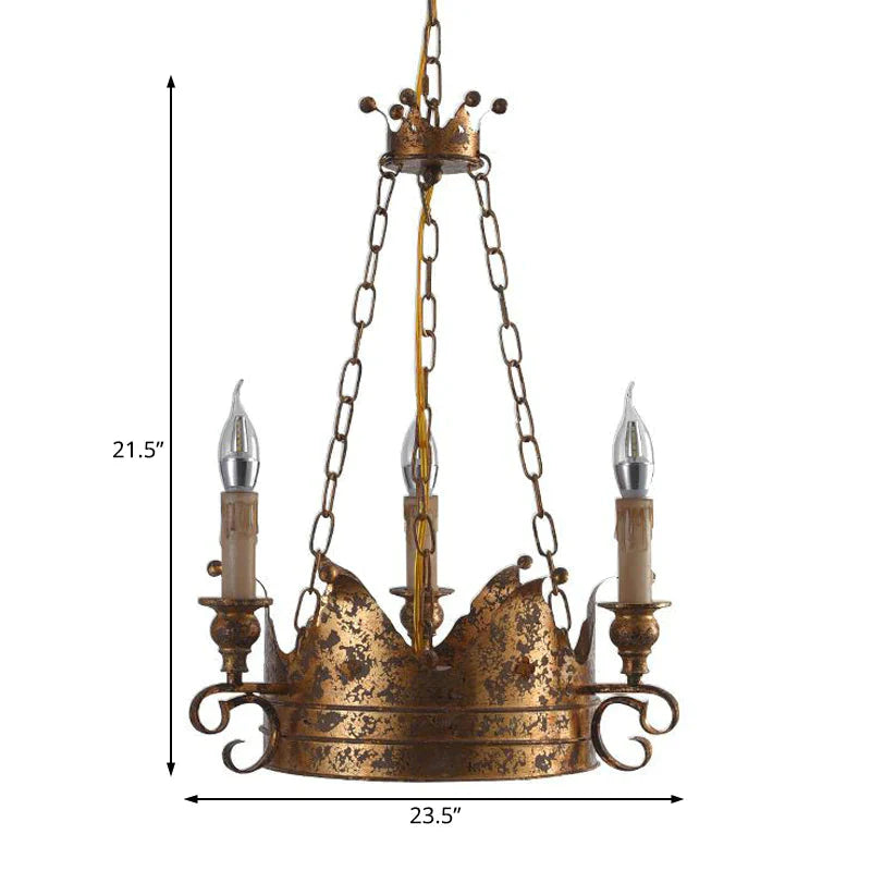 3/8 Lights Metal Chandelier Lamp Rural Rust Crown Dining Room Down Lighting Pendant