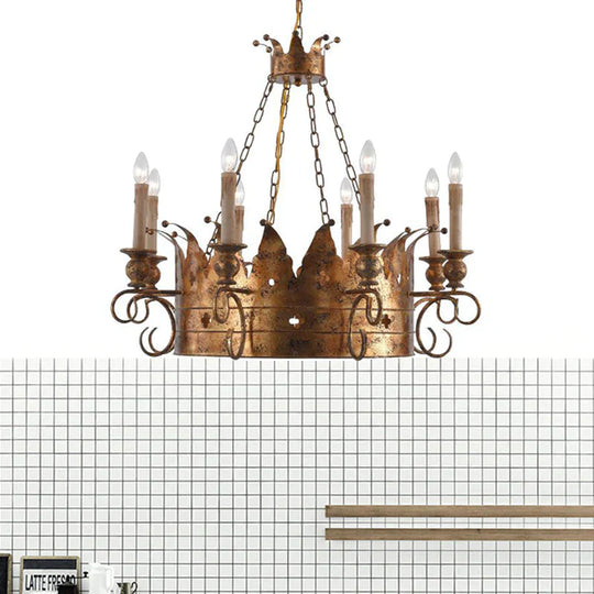 3/8 Lights Metal Chandelier Lamp Rural Rust Crown Dining Room Down Lighting Pendant