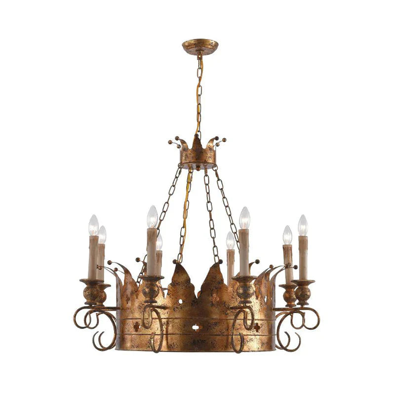 3/8 Lights Metal Chandelier Lamp Rural Rust Crown Dining Room Down Lighting Pendant