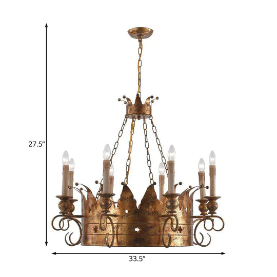 3/8 Lights Metal Chandelier Lamp Rural Rust Crown Dining Room Down Lighting Pendant