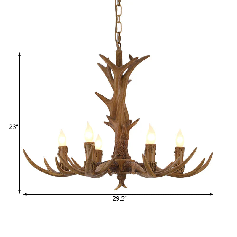 Rural Candelabra Hanging Pendant 6 Lights Resin Ceiling Chandelier In Tan For Living Room