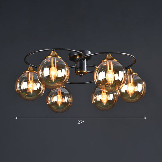 Black And Brass Postmodern Semi - Flush Chandelier With Glass Ball Shade For Ceiling Lighting 6 /