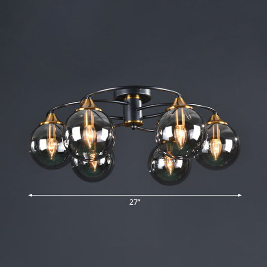 Black And Brass Postmodern Semi - Flush Chandelier With Glass Ball Shade For Ceiling Lighting 6 /