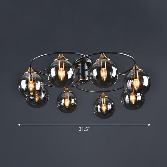 Black And Brass Postmodern Semi - Flush Chandelier With Glass Ball Shade For Ceiling Lighting 8 /