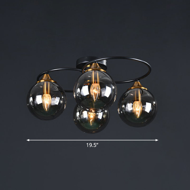 Black And Brass Postmodern Semi - Flush Chandelier With Glass Ball Shade For Ceiling Lighting 4 /