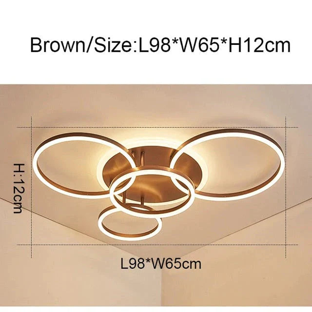 2/3/5/6 Circle Rings Modern Led Ceiling Lights For Living Room Bedroom Study White/Brown Color Lamp