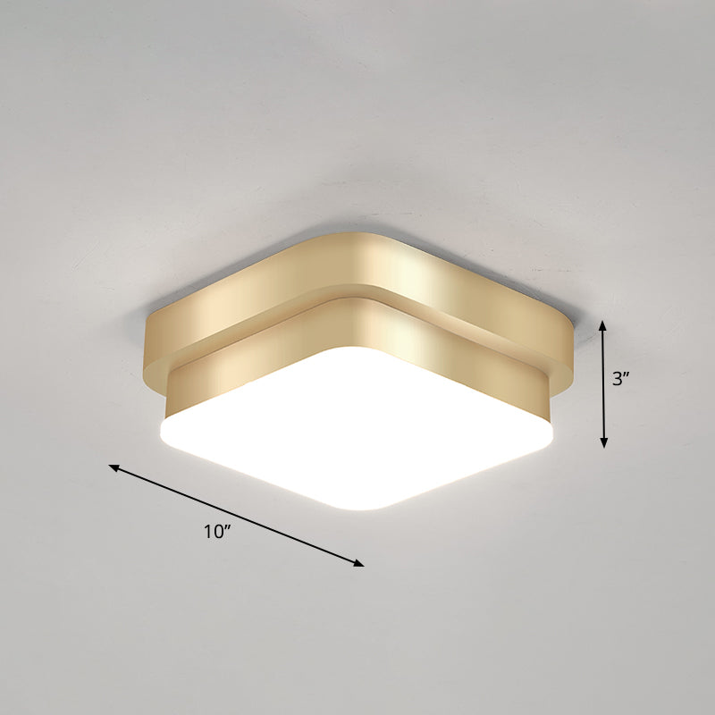 Metal Simplicity Led Flush Mount Fixture In Gold - Geometric Small Aisle Ceiling Light / Warm