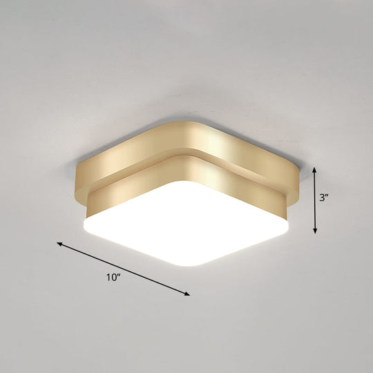 Metal Simplicity Led Flush Mount Fixture In Gold - Geometric Small Aisle Ceiling Light / Warm