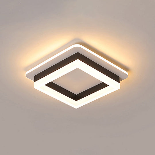 Metal Minimalist Led Flush Mount With Acrylic Diffuser - Small Corridor Ceiling Light Fixture Black