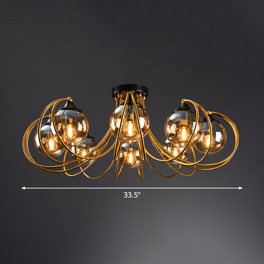 Postmodern Brass Finish Floral Semi - Flush Ceiling Light - Elegant Glass Flushmount For Living