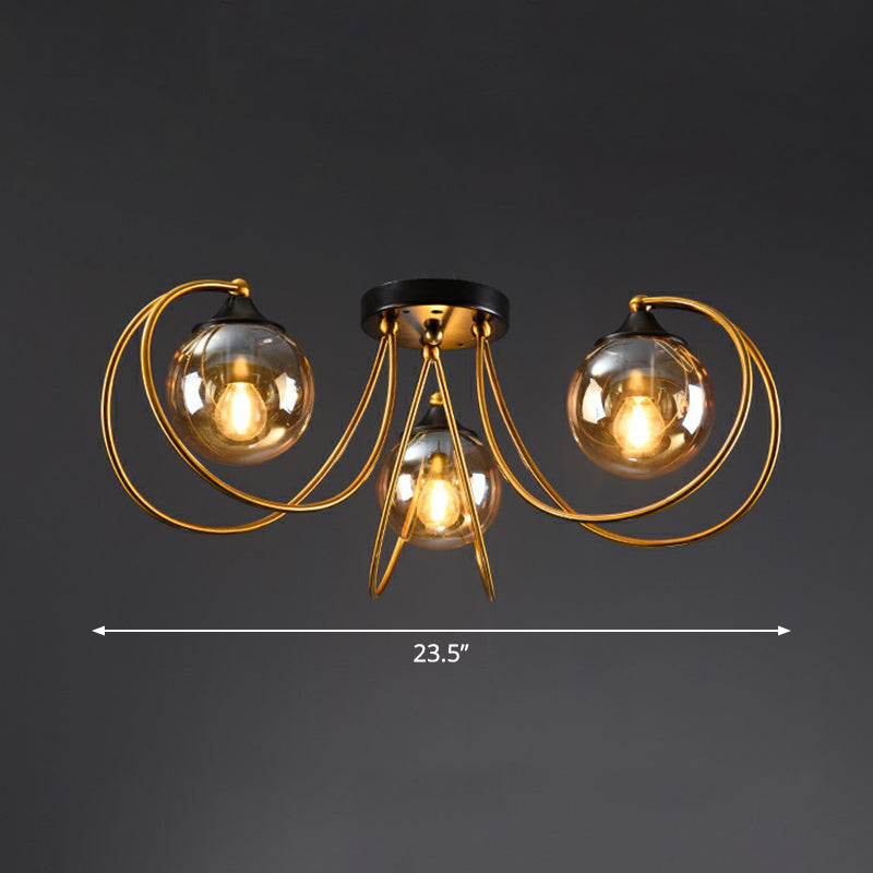 Postmodern Brass Finish Floral Semi - Flush Ceiling Light - Elegant Glass Flushmount For Living