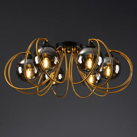 Postmodern Brass Finish Floral Semi - Flush Ceiling Light - Elegant Glass Flushmount For Living