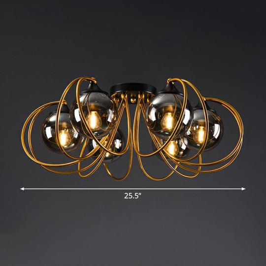 Postmodern Brass Finish Floral Semi - Flush Ceiling Light - Elegant Glass Flushmount For Living