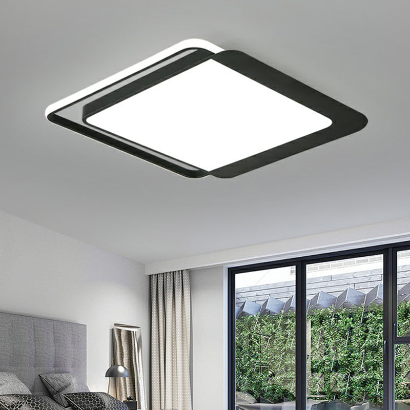 Black Square Led Flush Light With Acrylic Shade - Minimalist Mount Ceiling Fixture / 18’ White