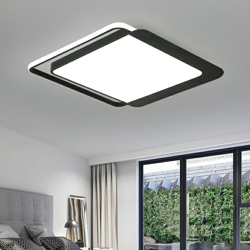 Black Square Led Flush Light With Acrylic Shade - Minimalist Mount Ceiling Fixture