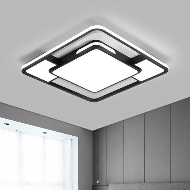 Modern Acrylic Black And White Led Flushmount For Bedroom - Square Ceiling Flush Mount Light