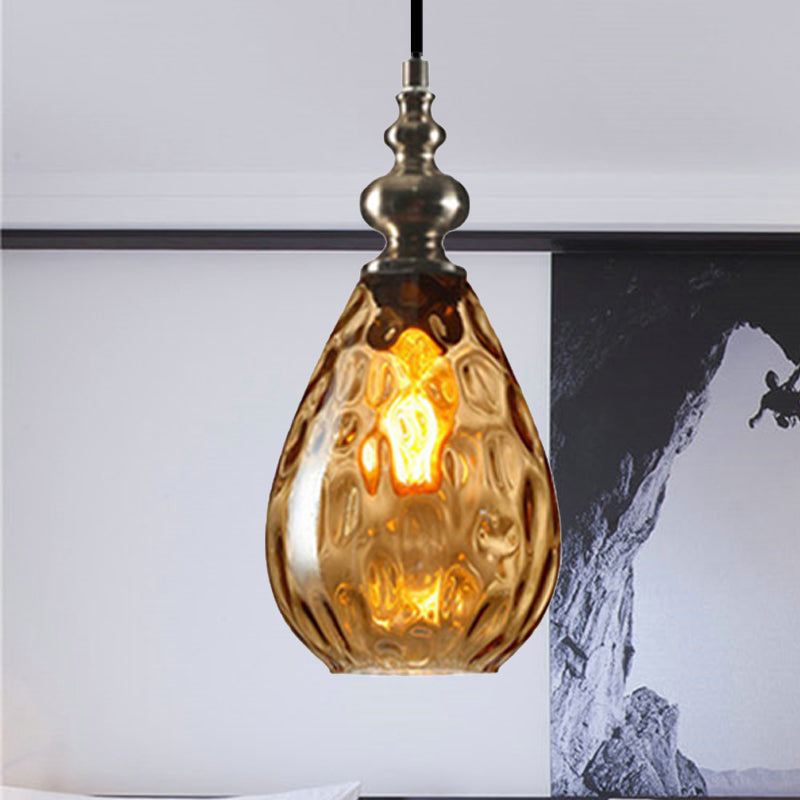 Nora - Contemporary Amber/Clear Dimple Glass Pendant Lamp 6/8 Wide Water