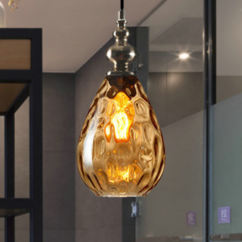 Nora - Contemporary Amber/Clear Dimple Glass Pendant Lamp 6/8 Wide Water