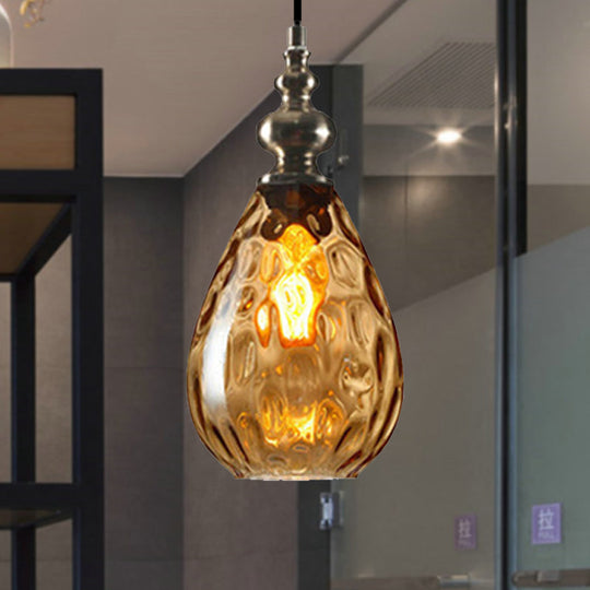 Nora - Contemporary Amber/Clear Dimple Glass Pendant Lamp 6/8 Wide Water