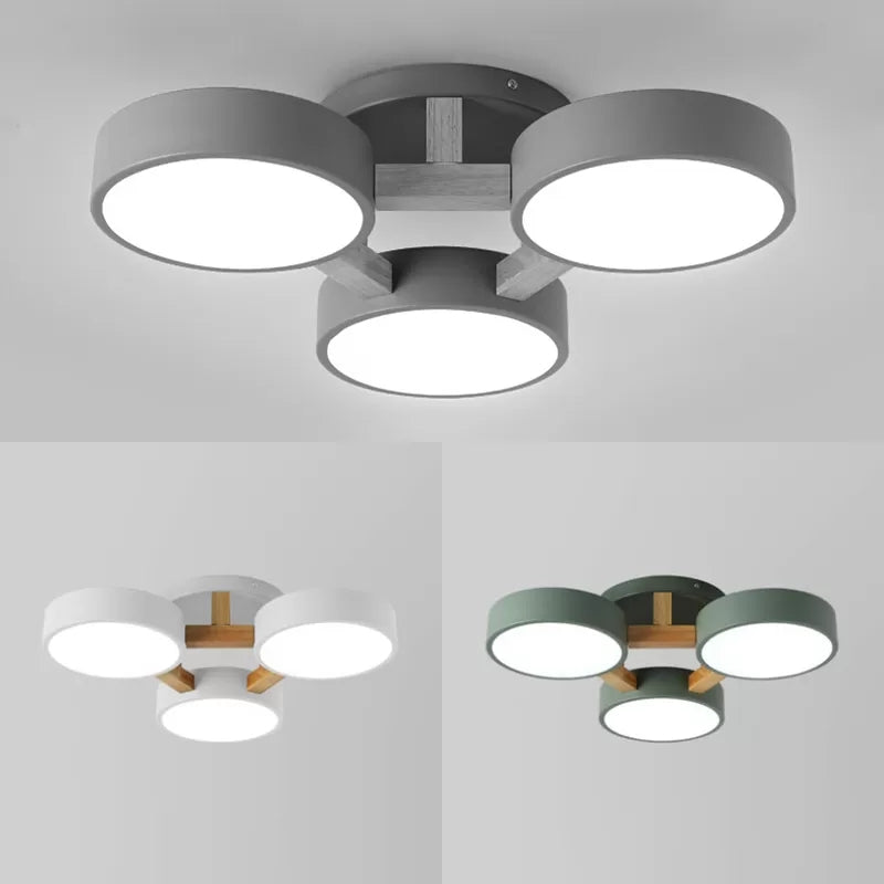 Macaron Loft Semi Flush Mount Ceiling Light - Metal Drum Fixture With 3 Heads For Living Rooms