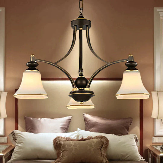 3/5/6 Lights Bell Shade Chandelier Classic Antique Brass Frosted Glass Pendant Light Fixture 3 /