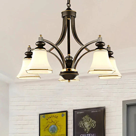 3/5/6 Lights Bell Shade Chandelier Classic Antique Brass Frosted Glass Pendant Light Fixture