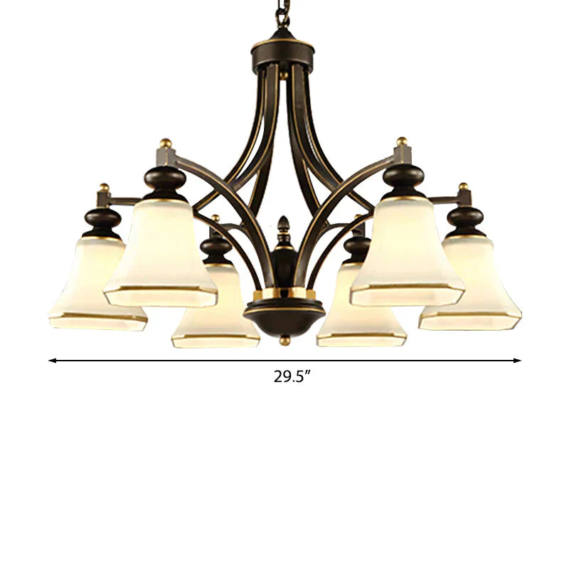 3/5/6 Lights Bell Shade Chandelier Classic Antique Brass Frosted Glass Pendant Light Fixture