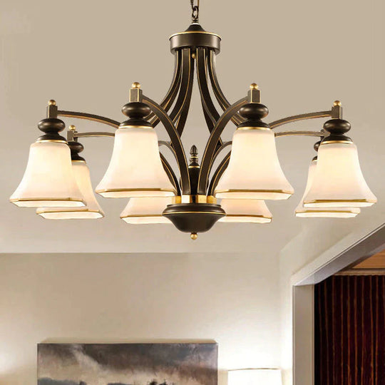 3/5/6 Lights Bell Shade Chandelier Classic Antique Brass Frosted Glass Pendant Light Fixture