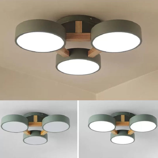 Macaron Loft Semi Flush Mount Ceiling Light - Metal Drum Fixture With 3 Heads For Living Rooms