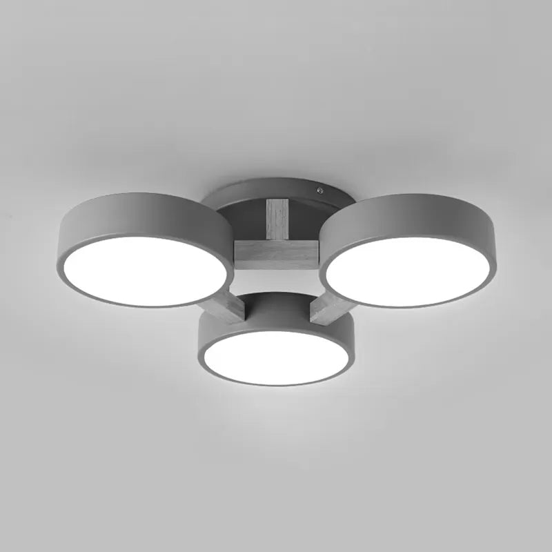 Macaron Loft Semi Flush Mount Ceiling Light - Metal Drum Fixture With 3 Heads For Living Rooms Grey