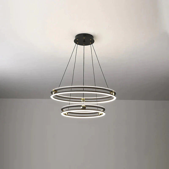 Minimalistic Black And White Circle Chandelier / 23.5’ Double Ring