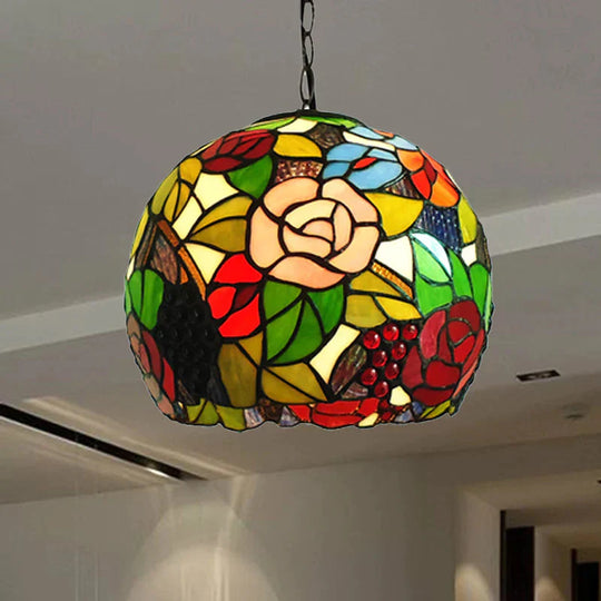 Global Pendant Light Tiffany - Style Stained Glass Antique Bronze 1 Head Ceiling Hanging