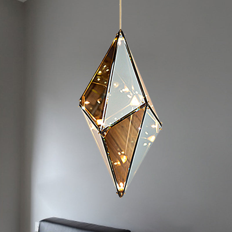 Florence - Modernist Amber/Smoke Glass Pendant Lamp | Horizontal/Vertical Diamond Amber / 23.5