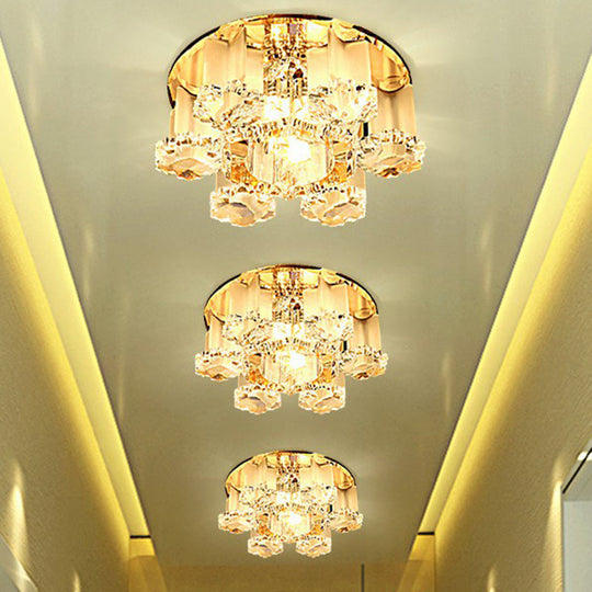 Crystal Block Led Hallway Flush - Mount Light Fixture - Modernism Floral Ceiling Flush