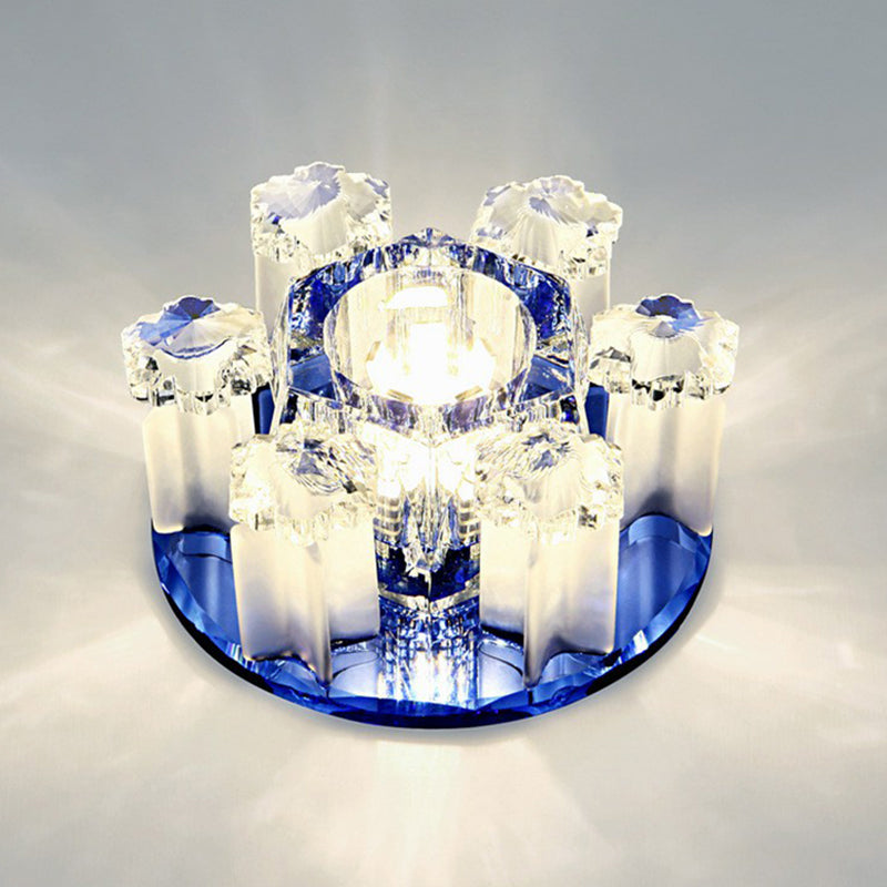 Crystal Block Led Hallway Flush - Mount Light Fixture - Modernism Floral Ceiling Flush