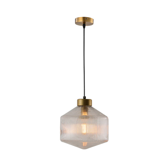 Modern Clear/Amber/Smoke Grey Prismatic Glass 1 - Light Drum Pendant Ceiling Lamp Lighting