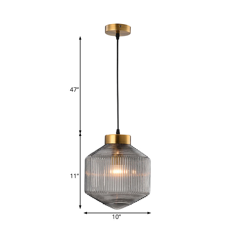 Modern Clear/Amber/Smoke Grey Prismatic Glass 1 - Light Drum Pendant Ceiling Lamp Lighting
