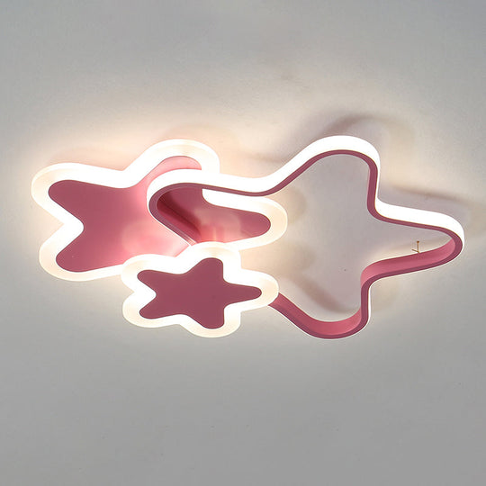 Cartoon Star Led Flush Mount Ceiling Light Fixture For Kids Room Pink / 20.5’ Remote Control