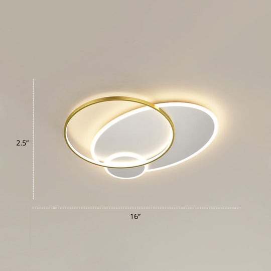 Bedroom Brilliance In A Stack: Minimalistic Led Metal Flush Mount Ceiling Ligh White - Gold / 16’