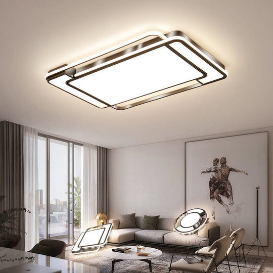 Sleek Living Room Illumination: Black Acrylic Led Rectangular Flush Mount Ceiling Lamp